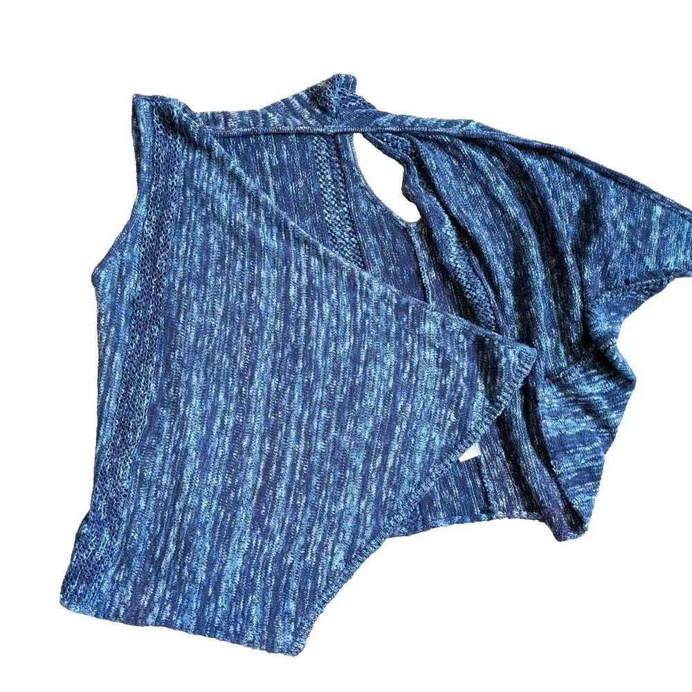 Cato C EST. 1946 Blue Marled Knit Sweater Vest Longline Open Front Cardigan L - Picture 6 of 13